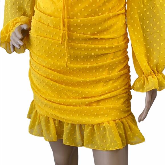 New House of Chic Yellow  Off The Shoulder Lantern Sleeve Cutout Bodycon Dress S - Picture 7 of 9